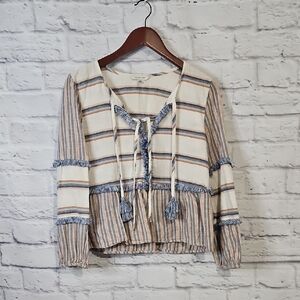 American Eagle Outfitters Striped Blouse with Tassels